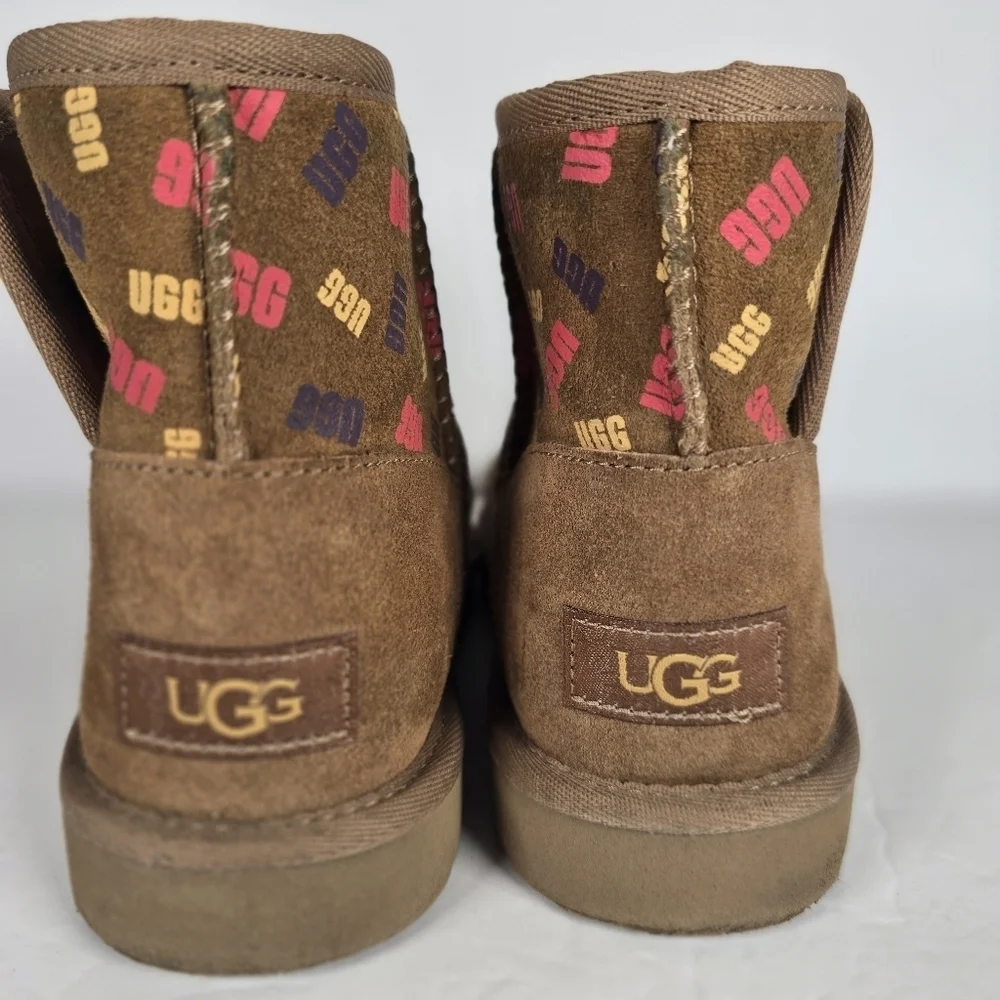 UGG JONA CONFETTI LOGO MINI BOOTS -CHESTNUT SUEDE -UGGPURE LINED - KIDS US 3